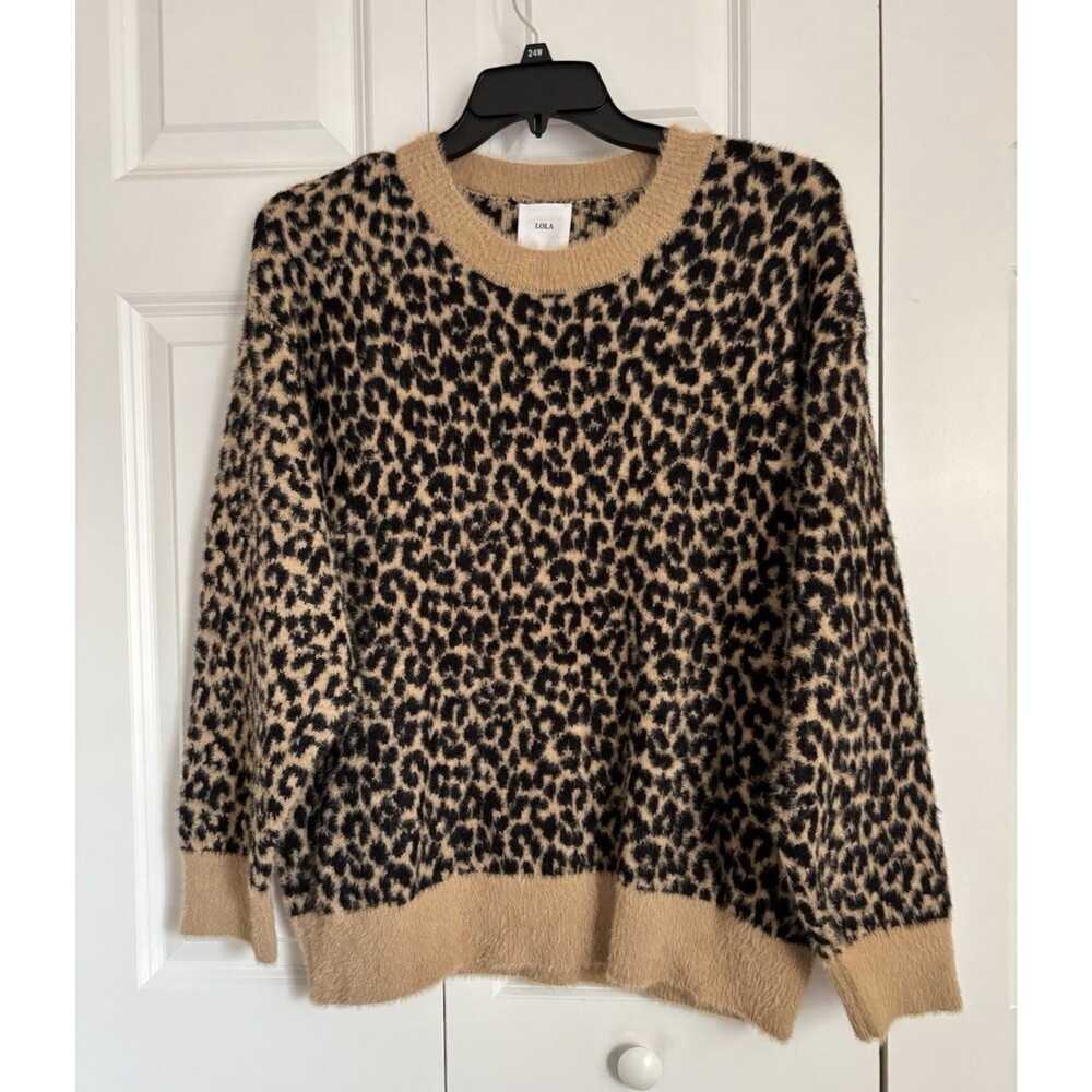 LOLA Women's Sweater Pullon Crew Neck Long Sleeve Size 2X Animal Print Leopard